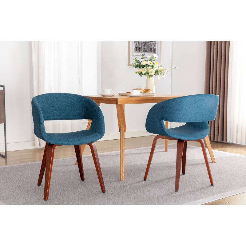 Blythers Fabric Mid Century Dining Chair Set of 2 Wade Logan Upholstery Color Blue